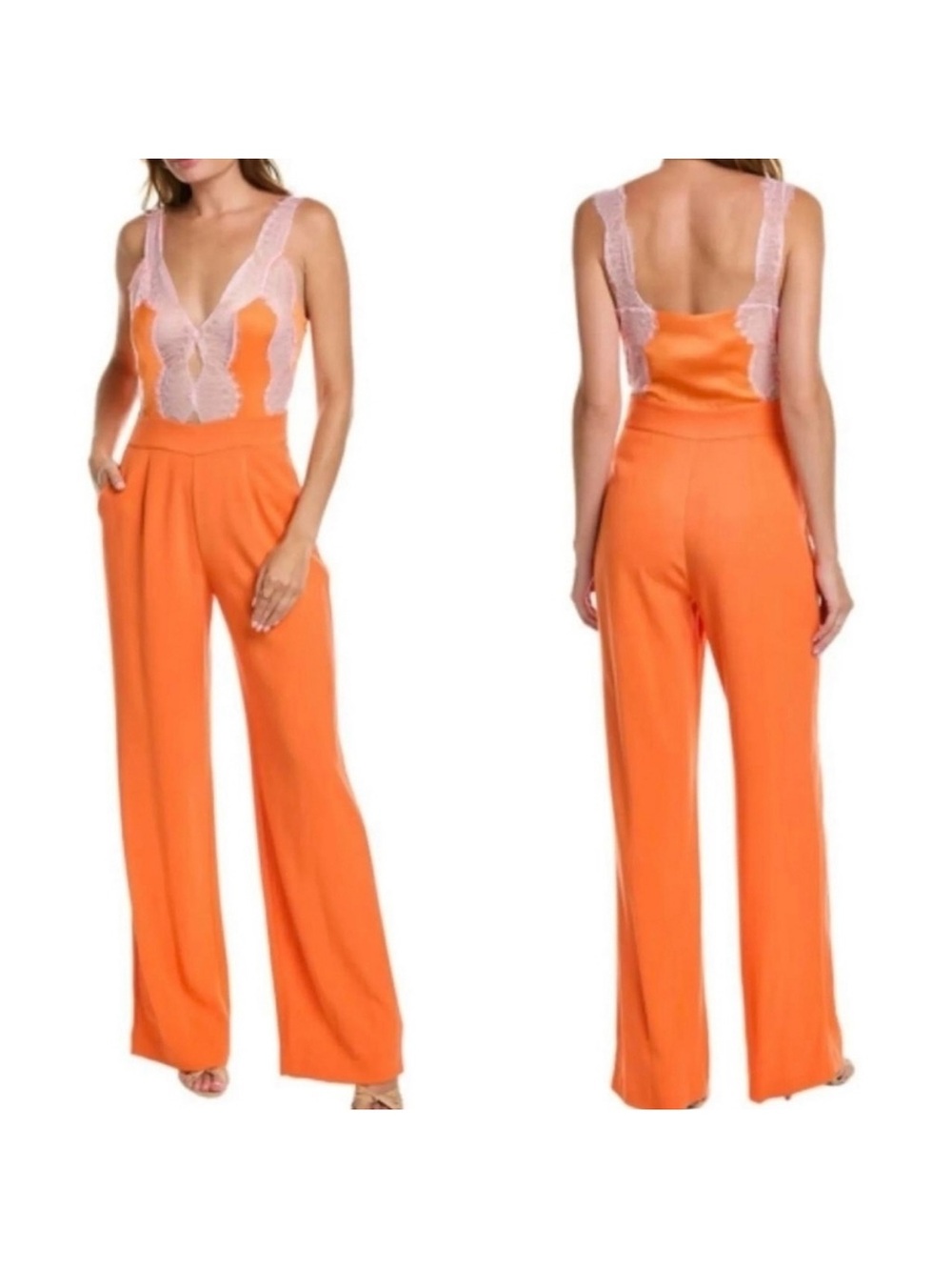 RAMY BROOK Vanna Two-Toned Lace Plunge V-Neck Jumpsuit Size 6